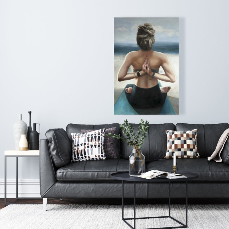 Reverse Prayer Pose - Beige Spiritual Canvas for Home Decor