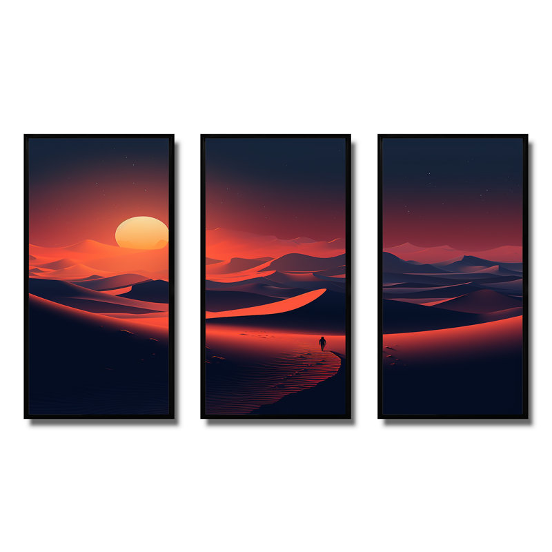 Lever de soleil noir et rouge Photo II - désert, art mural, Cadre flottant noir, H 28 po x l 36 po x P 1 po