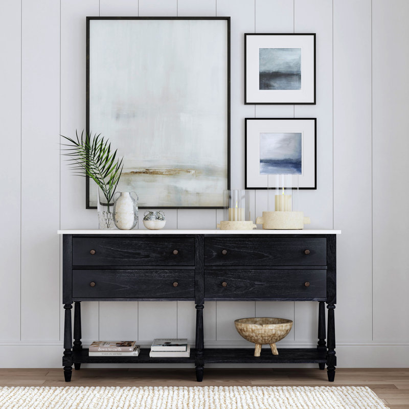Danielle 65"W Marble Sideboard, Washed Black