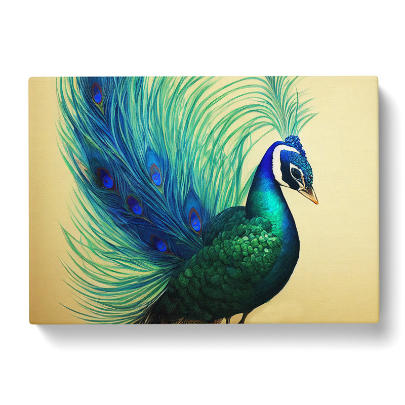 Peacock In Watercolour - Wrapped Canvas, 40cm H x 60cm W x 3cm D