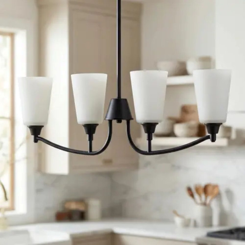 Kaminsky Chandelier, Matte Black, White
