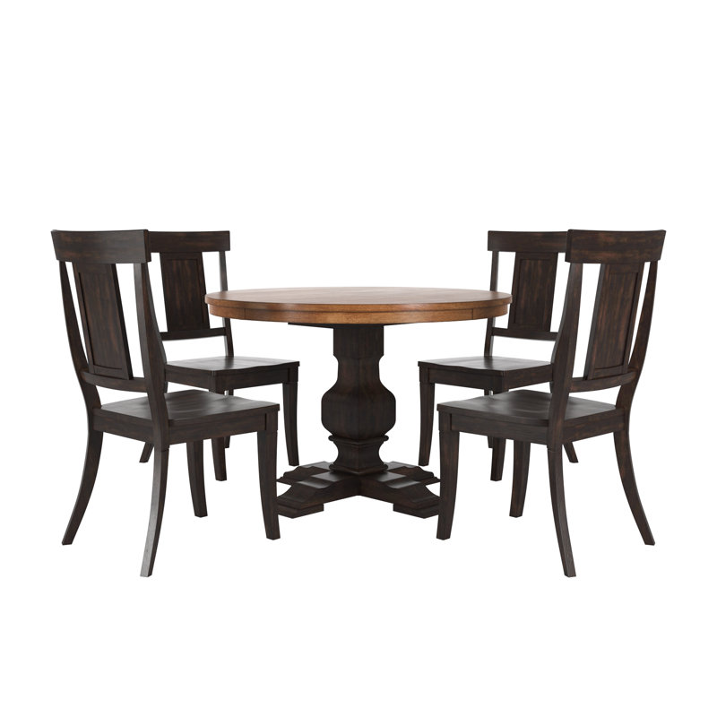 Ensemble de salle à manger 5 pièces à plateau rond en bois de chêne massif 45 po avec chaises, Noir, Noir