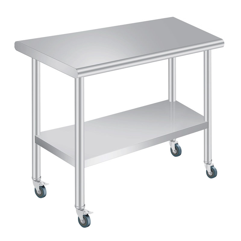 Table de préparation extérieure robuste en acier inoxydable - Dosseret, tablette inférieure réglable, roulettes verrouillables - Table de travail commerciale sécuritaire pour les cuisines, les restaurants et les garages d'extérieur - 24 po x 48 po