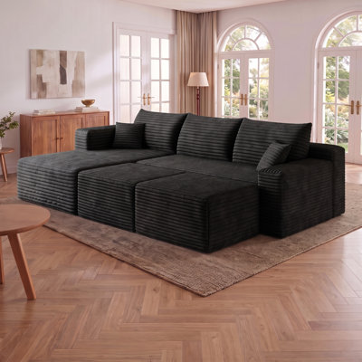 95" U Shaped Deep Seat Sectional Sofa with 2 Ottomans, Modern Minimalist Living Room Couch, No Assembly Required