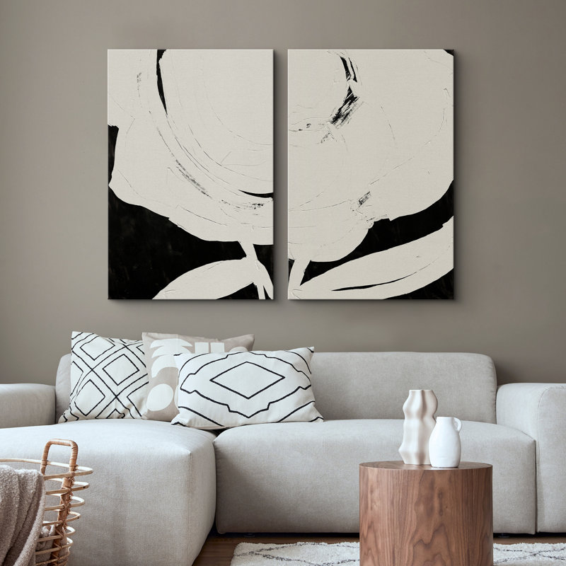 BAW noir et blanc, peinture, impression abstraite, décor, art minimaliste, impression géométrique sur toile, 2 pièces