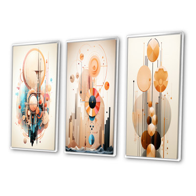 «Glorious Elegance Nouveau Abstract Geometric II», 3 pièces sur toile