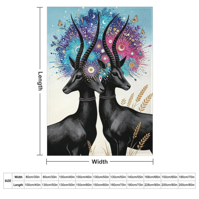 Jeté en flanelle de luxe avec deux antilopes noires, 50 x 60 po