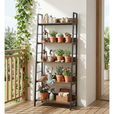 5-Tier Ladder Shelf, Rustic Industrial Bookshelf Bookcase For Living Room, Bedroom Or Home Office by 17 Stories