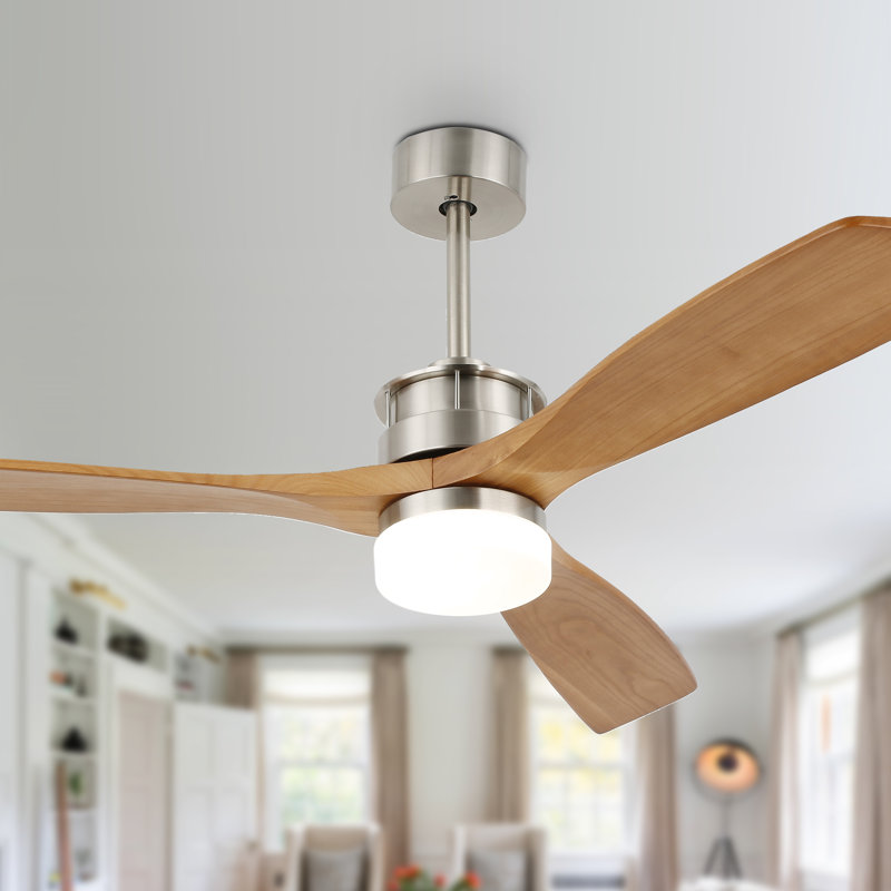 52" Classic Solid Wood Ceiling Fan with Dimmable LED Light Kit and Remote Control 6 Speed DC Motor, Nickel