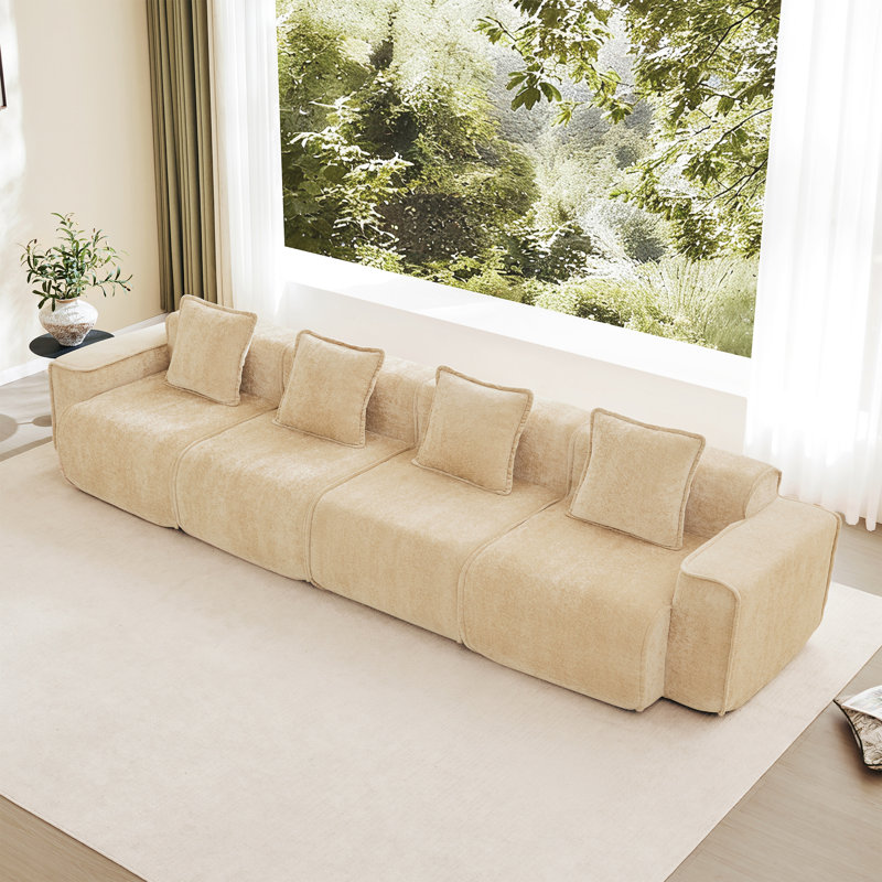 Canapé modulaire à 4 places avec passepoil et bord franc, H 31,1 po x l 138,58 po x P 38,2 po, Chameau clair, 4