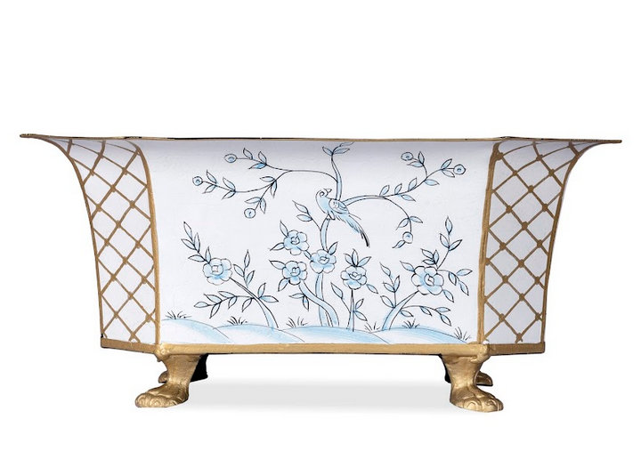 Octagon Planter, 23.6" H x 8.5" W x 5.5" D, Ivory/Blue