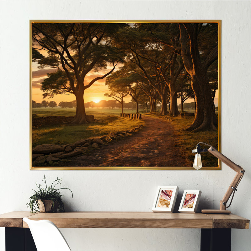 Sunset Country Retreat - Sunset, reproduction d'art mural, Cadre flottant doré, H 24 po x l 32 po x P 1 po