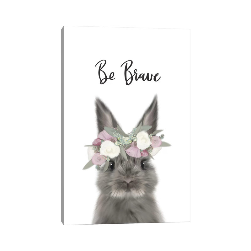 Floral Bunny Be Brave by Leah Straatsma - Wrapped Canvas Painting, 66.04 cm H x 45.72 cm W x 3.175 cm D