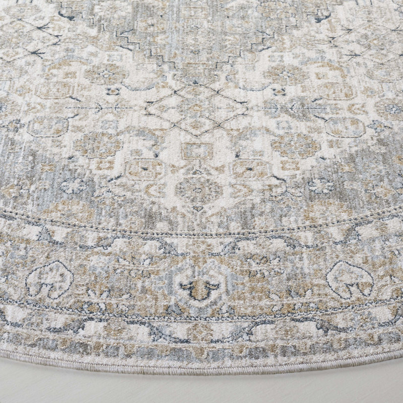 Tapis ivoire / bleu en polyester tissé à la machine Lauren Ralph Lauren 1755, Rond 6 pi 7 po