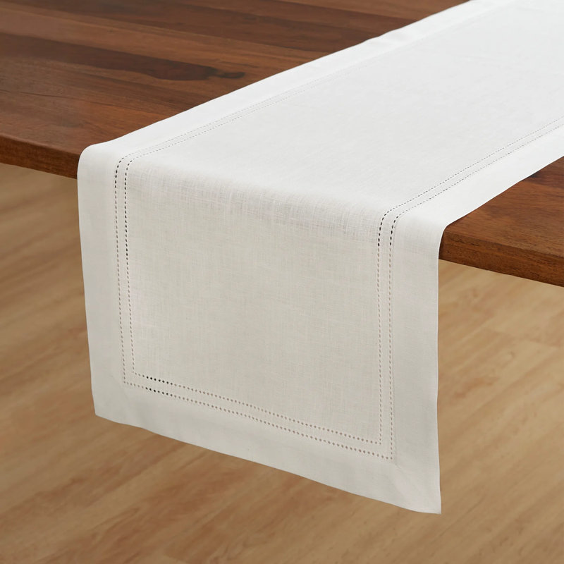 Double Hemstitch - 100% Pure Linen Table Runner, White, 72" x 14"