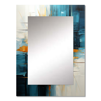 Gold Teal Abstract Fractal Collage Reflections II - Gold Wall Mirror Decor