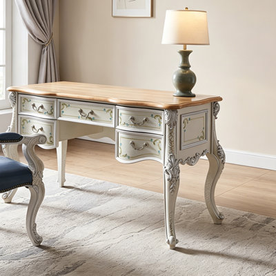 Retro Painted Rectangular Solid Wood Writing Desk
