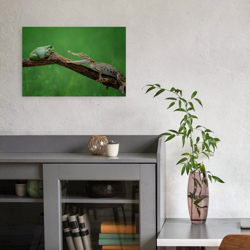 Frog Meets Crocodile Contemporary Crocodile Frog Wall Art Print by Edy Pamungkas - Print, 30.48cm H x 45.72cm W