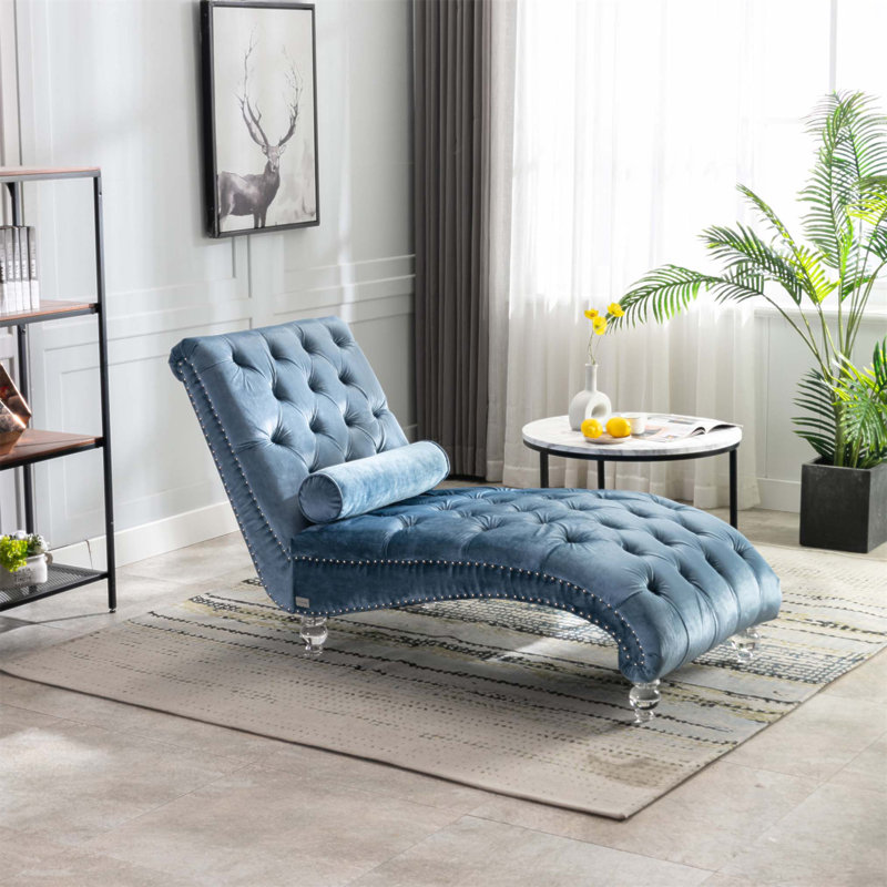 Chaise longue rembourrée Daria, Velours bleu clair
