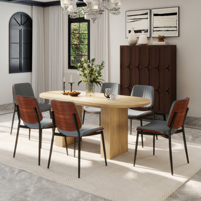 Ensemble de table de salle à manger 62,9 "ovale pour 4 à 6 personnes, table de cuisine en bois aggloméré avec chaises en similicuir, ensemble de salle à manger Mid-Century moderne en bois de noyer courbé, mobilier de salle à manger facile à nettoyer
