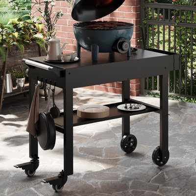 Chariot de préparation pour barbecue pliant en acier inoxydable avec roues verrouillables, support de plaque chauffante d'extérieur portable et table de travail pour les fours de camping, de patio et de pizza