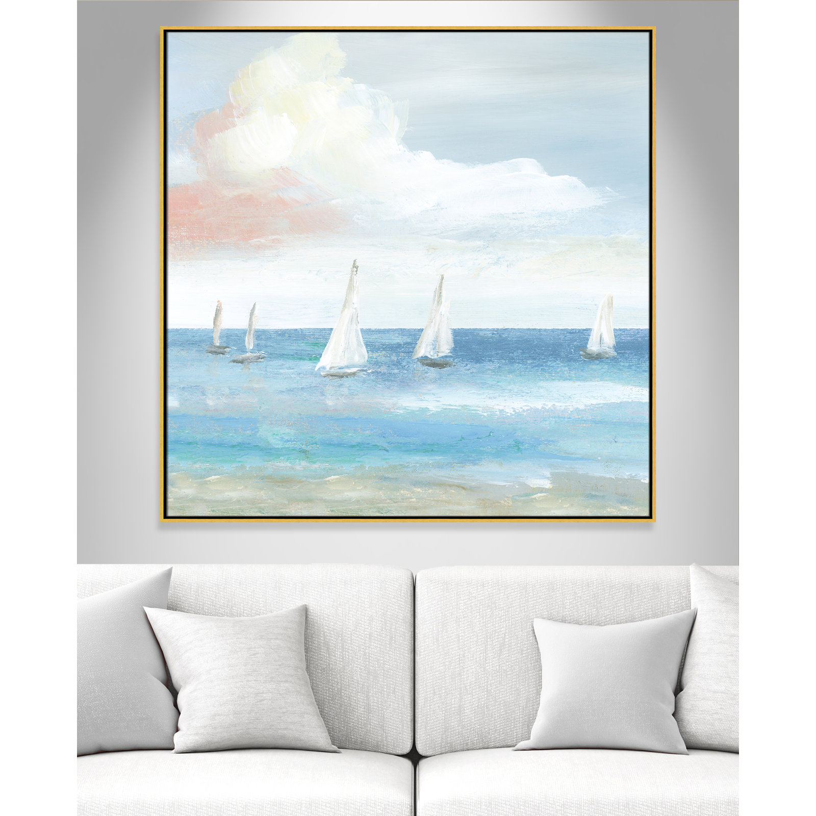 Beach Sail Bliss by Nan - Floater Frame Print on Canvas, 46.5" H x 46.5" W x 2" D, Gold