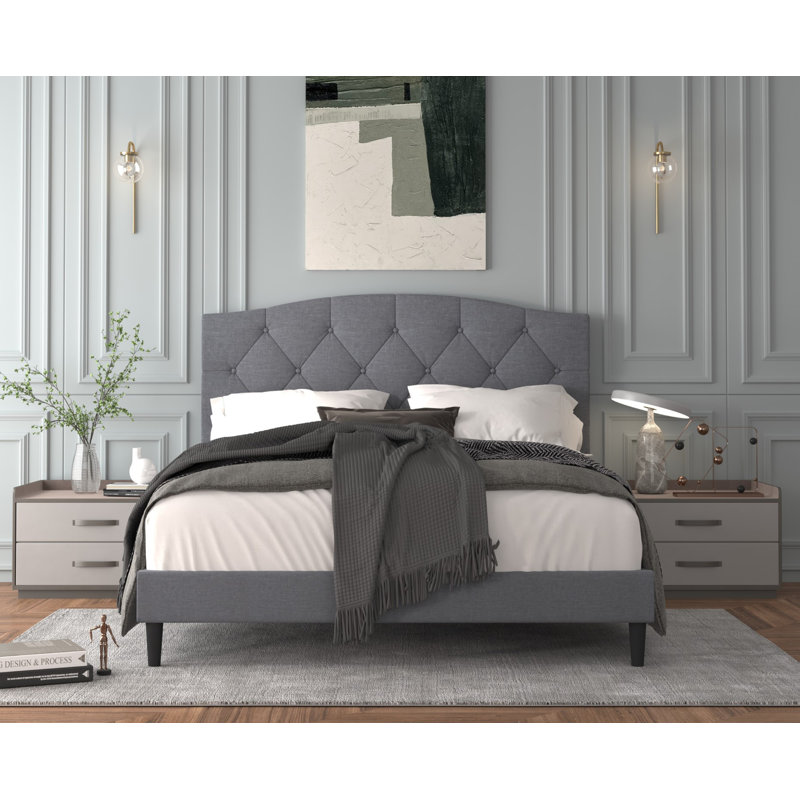 Lit plateforme tapissier Arndt, Très grand, Gris