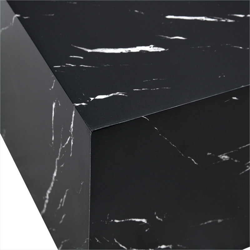 Table basse rectangulaire en marbre avec surface lisse, 39,3 x 23,6 x 11,8 pouces, panneau de fibres à densité moyenne noir profond