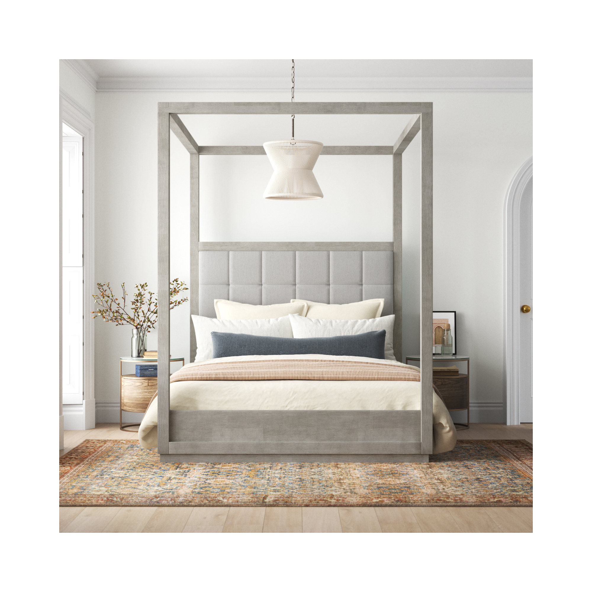 Eloise Upholstered Canopy Bed, California King, White