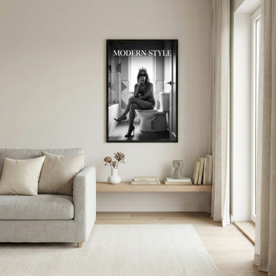 Femme moderne sur toilette, ensemble de 1 reproduction d'art sur toile tendue
