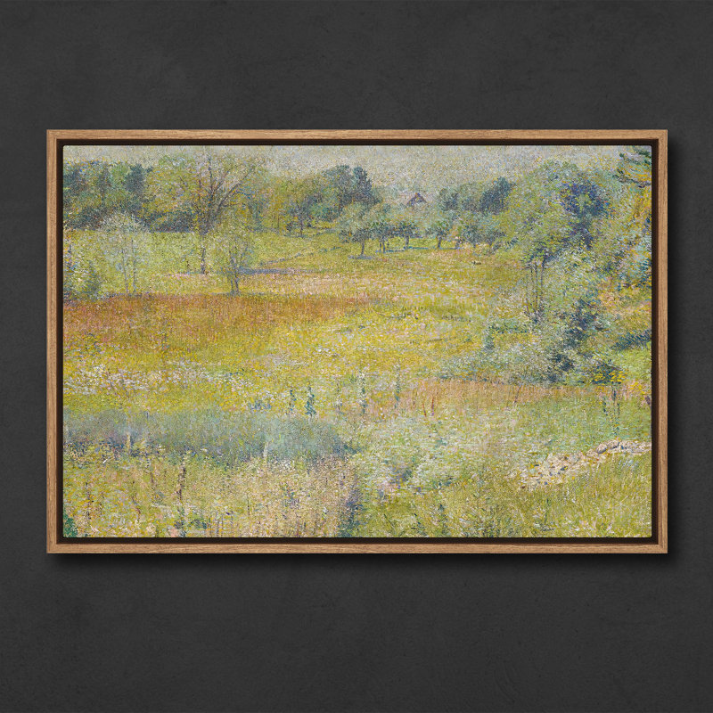 Sunlit Meadow Landscape with Soft Impressionist, impression encadrée, H 24 po x l 36 po, Naturel