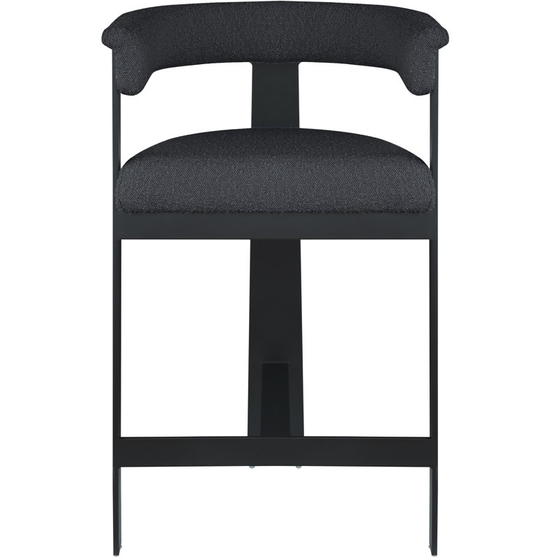 Tabouret de comptoir Romeo Hermi, Cuir végétalien noir, Thermolaquage noir mat