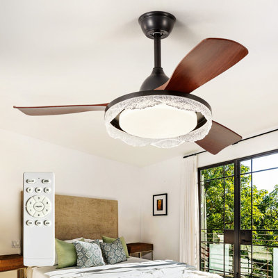 42" 3-Blade Walnut Ceiling Fan with LED Light,Remote Control,6-Speed,Reversible Airflow,Dimmable Lighting,Height-Adjustable for Living Room Covered Patios