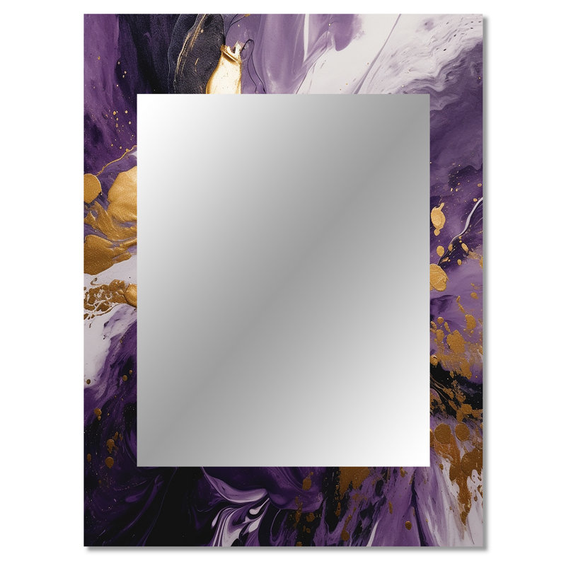 Purple and Gold Liquid Magic II - Modern Rectangular Wall Mirror, 40 po x 30 po
