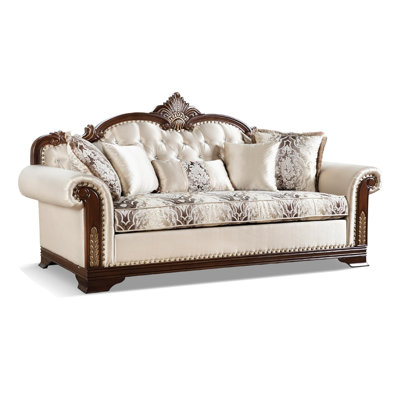 87.4" W Traditional Sofa, Dark Cherry/Beige