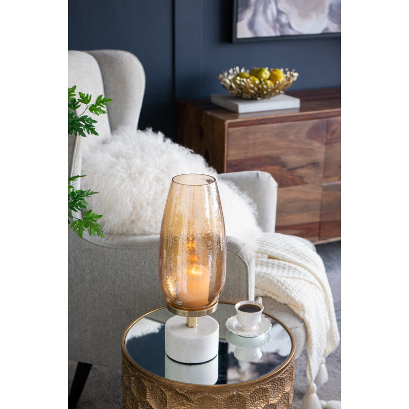 Gold Luster Glass and Marble Hurricane Lamp