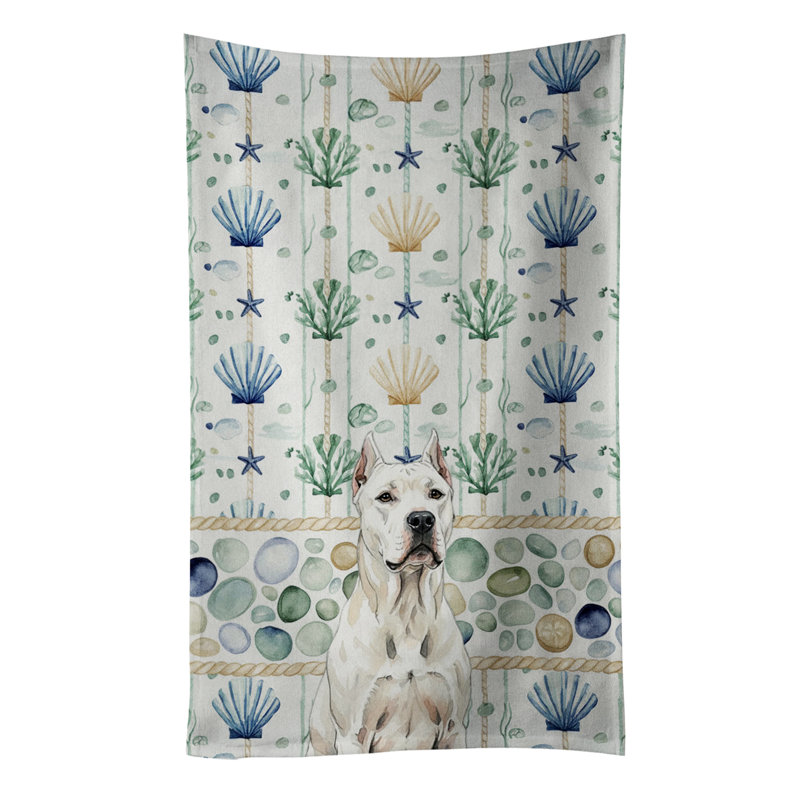 Dogo Argentino Coastal Sea Glass Kitchen Towel, Dogo Argentino