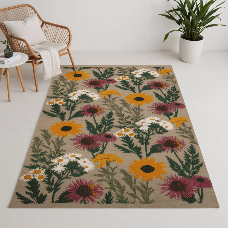 Tapis d'intérieur et d'extérieur gris Botanical, Rectangulaire 3 pi x 5 pi