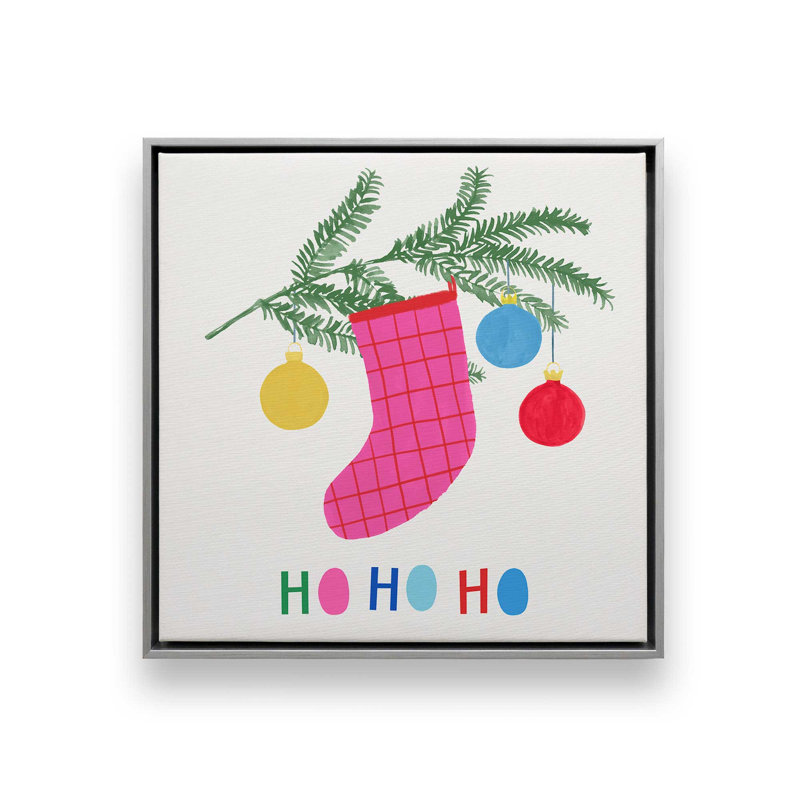 Impression de bas de Noël joyeux II sur rouleau, Cadre argenté, H 12,75 po x l 12,75 po x P 1,75 po