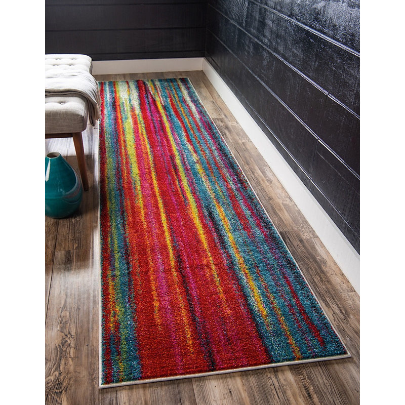 Tapis rouge / vert à motif géométrique Tanguay, Tapis de couloir 2 pi 7 po x 10 pi