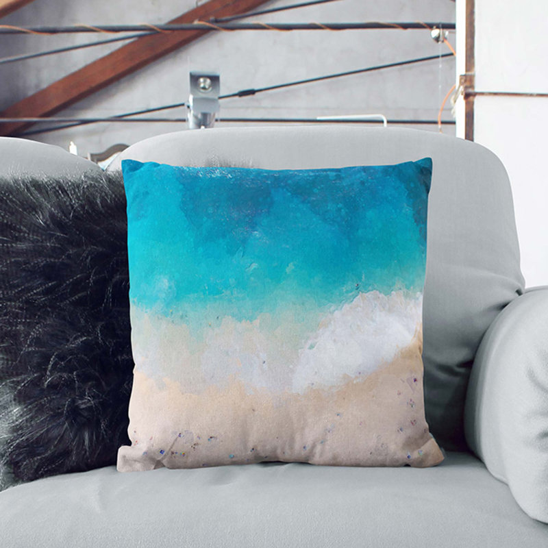 Sandy Beach in Honolulu Hawaii in Abstract Cushion with Filling, 55cm H x 55cm W x 20cm D, Black