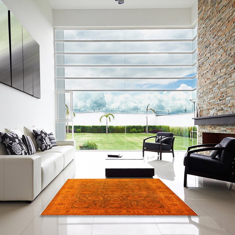 Tapis oriental orange Roo, Carré 8 pi
