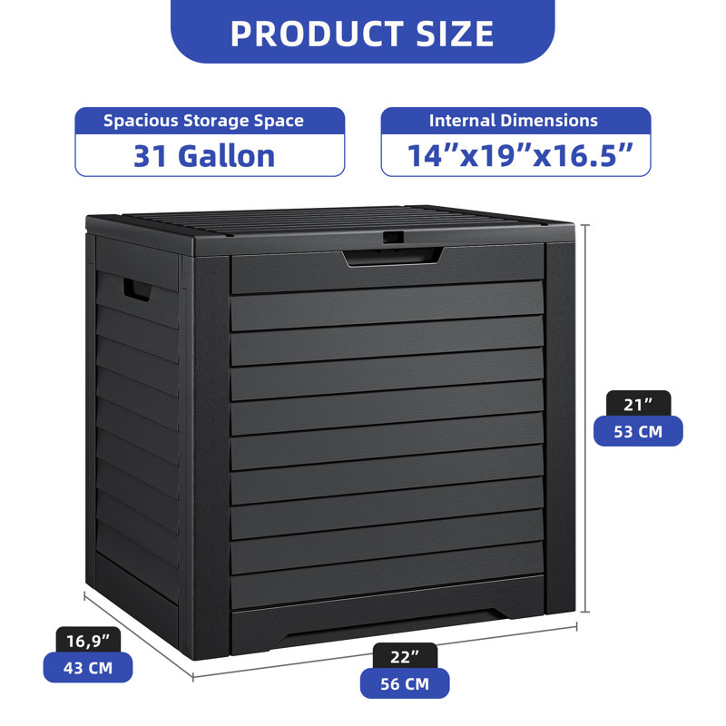 Edrosie Inc Gallon 22'' W 31 Gallons Water Resistant Resin Lockable Deck Box in Black