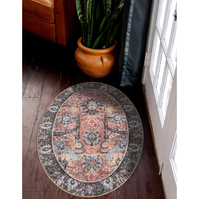 Tapis huguenot Aucun couleur rouille rétro, Ovale 2 pi x 3 pi 1 po