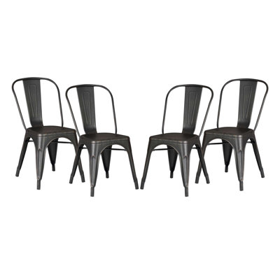 Ensemble de 4 chaises de salle à manger empilables en métal, dossier à lattes industriel moderne, support robuste en croix, conception portable et peu encombrante