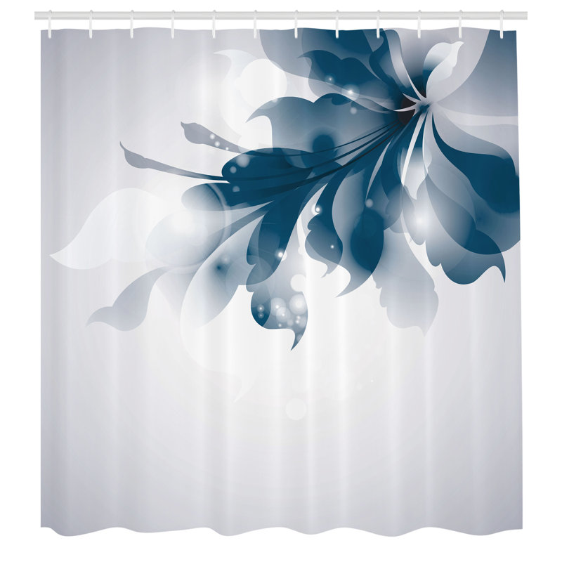 Floral Shower Curtain with Hooks Included, 69"H x 70"W, Petrol Blue