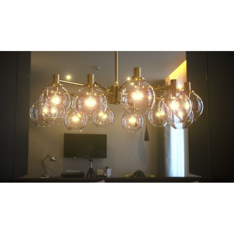 Light Dimmable Globe Selva Crown Chandelier, Rose Bronze, G-Green, 48” Width x 31" Depth x 12” Height