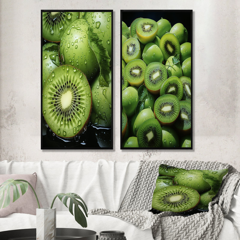 Ensemble de 2 fruits fruits Kiwi Gardens I - fruits, H 32 po x l 33 po, Cadre noir
