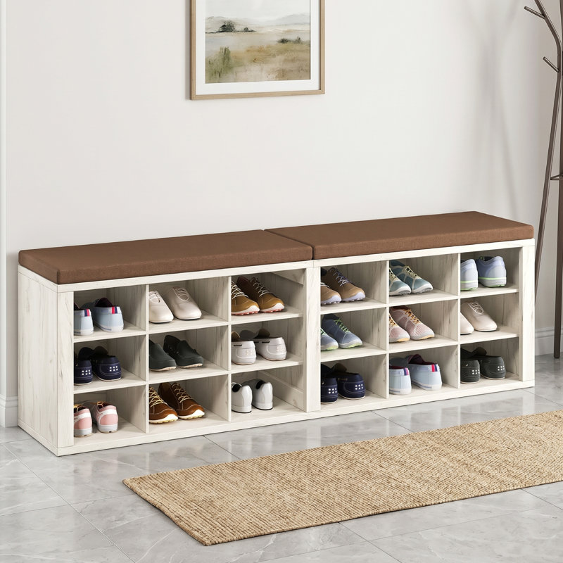 Banc de rangement pour chaussures 18 paires, banc de rangement pour hall d'entrée, Brun / Beige