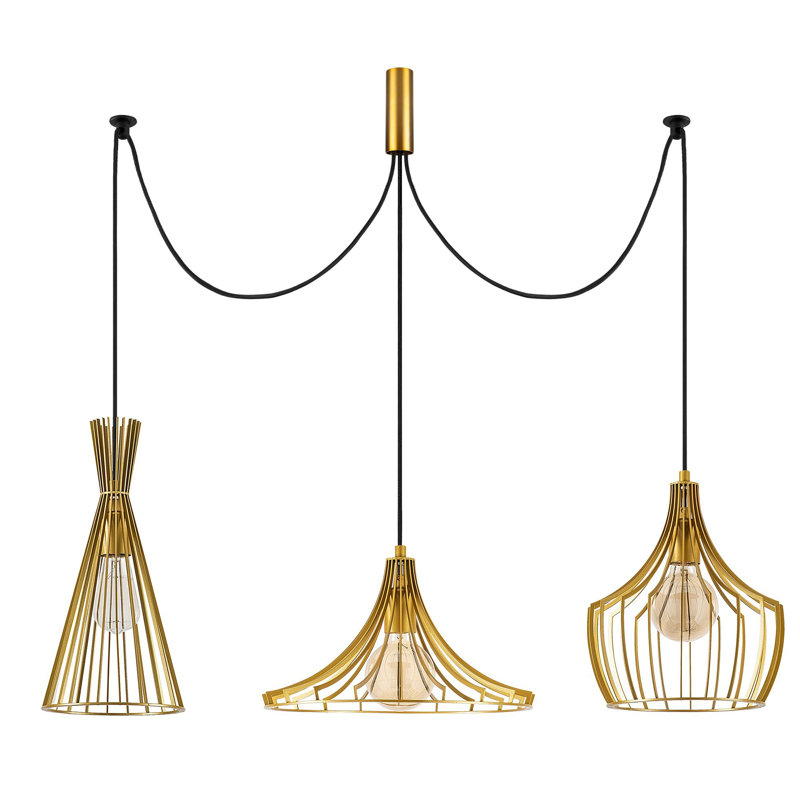 Modern Gold Chandelier, Adjustable Height, 44.9 in Diameter x 51.2 in Height | Metal Body, 3 x E27 Socket (Max 40W) | Elegant Design for Living Room, Dining Room & Home Décor | Stylish Novelty Lighting Fixture